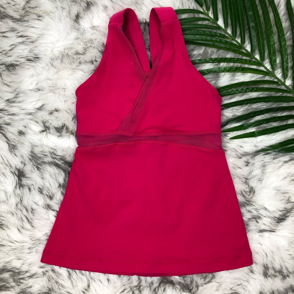Lululemon Womens Top Hot Pink Size 4 V neck Mesh - Picture 2 of 5